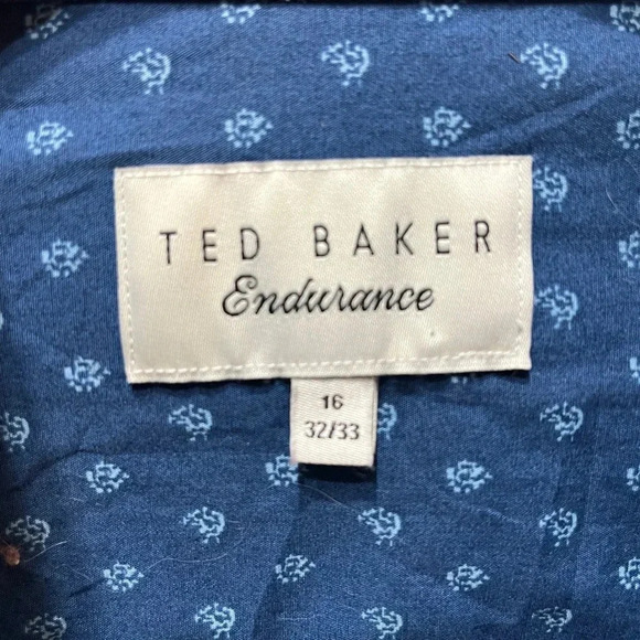 Ted Baker Endurance Blue Patterned Shirt Contrast Flip Cuff Size 16 32/33 - Picture 6 of 7